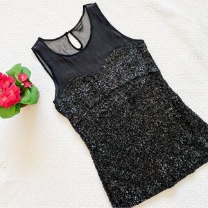 Club Monaco Black Sleeveless Sheer Sequin Top Size Medium